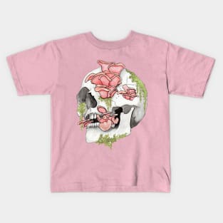 Pink Oyster Mushroom Skull Kids T-Shirt